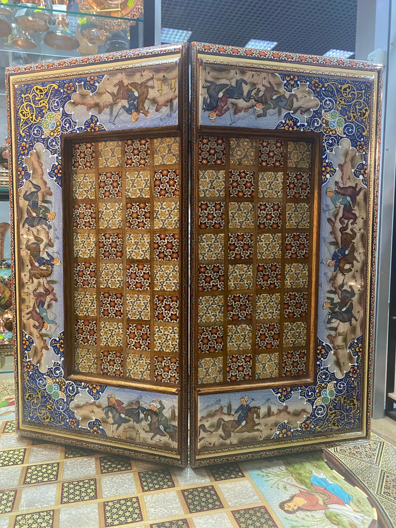 Шахматы-нарды Персидский базар "Хатам" Иран, ручная работа, с миниатюрами, деревянная инкрустация из натуральных материалов