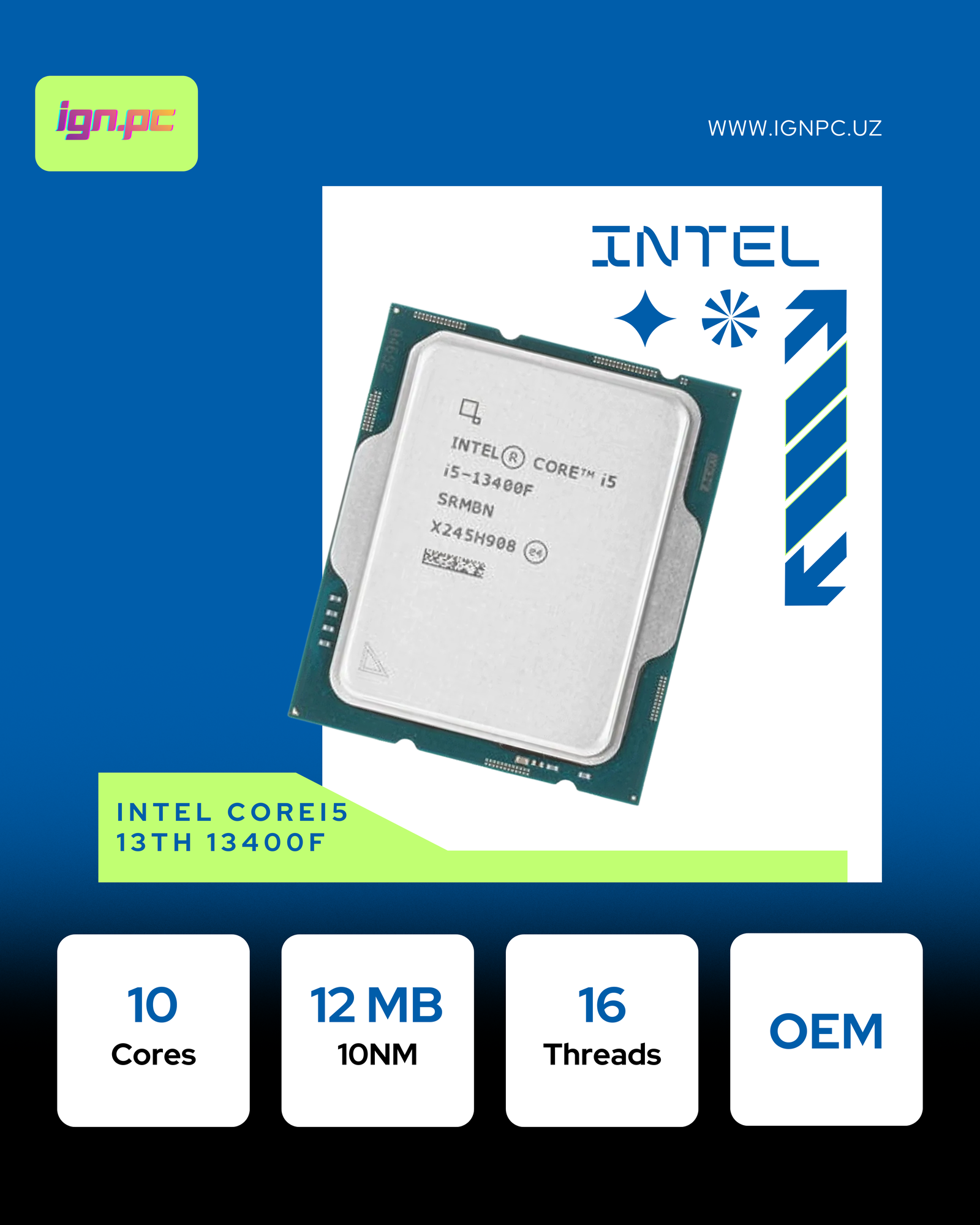 Intel-Core i5 - 13400F, 2.5 GHz, 20MB, oem, LGA1700, Raptor Lake