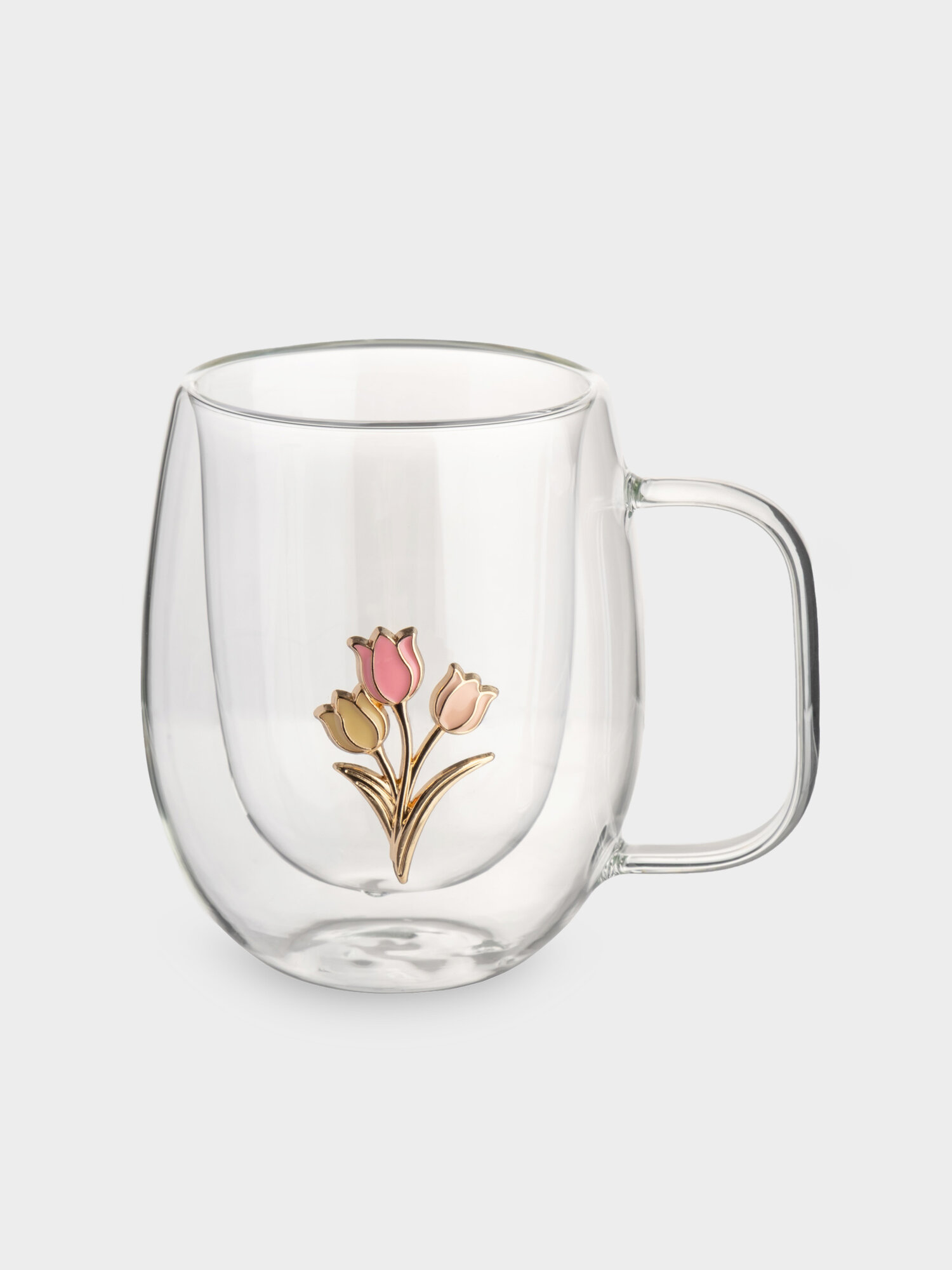 Кружка, 330 мл, стекло Б/металл, Тюльпаны, Wind-deco — фото 1