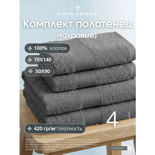 фото Полотенце банное махровое ночь нежна набор 4 шт. графит