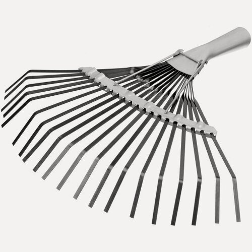 Изображение товара Грабли веерные Сибртех стальные, 385 мм, 20 плоских зубьев, без черенка 61778