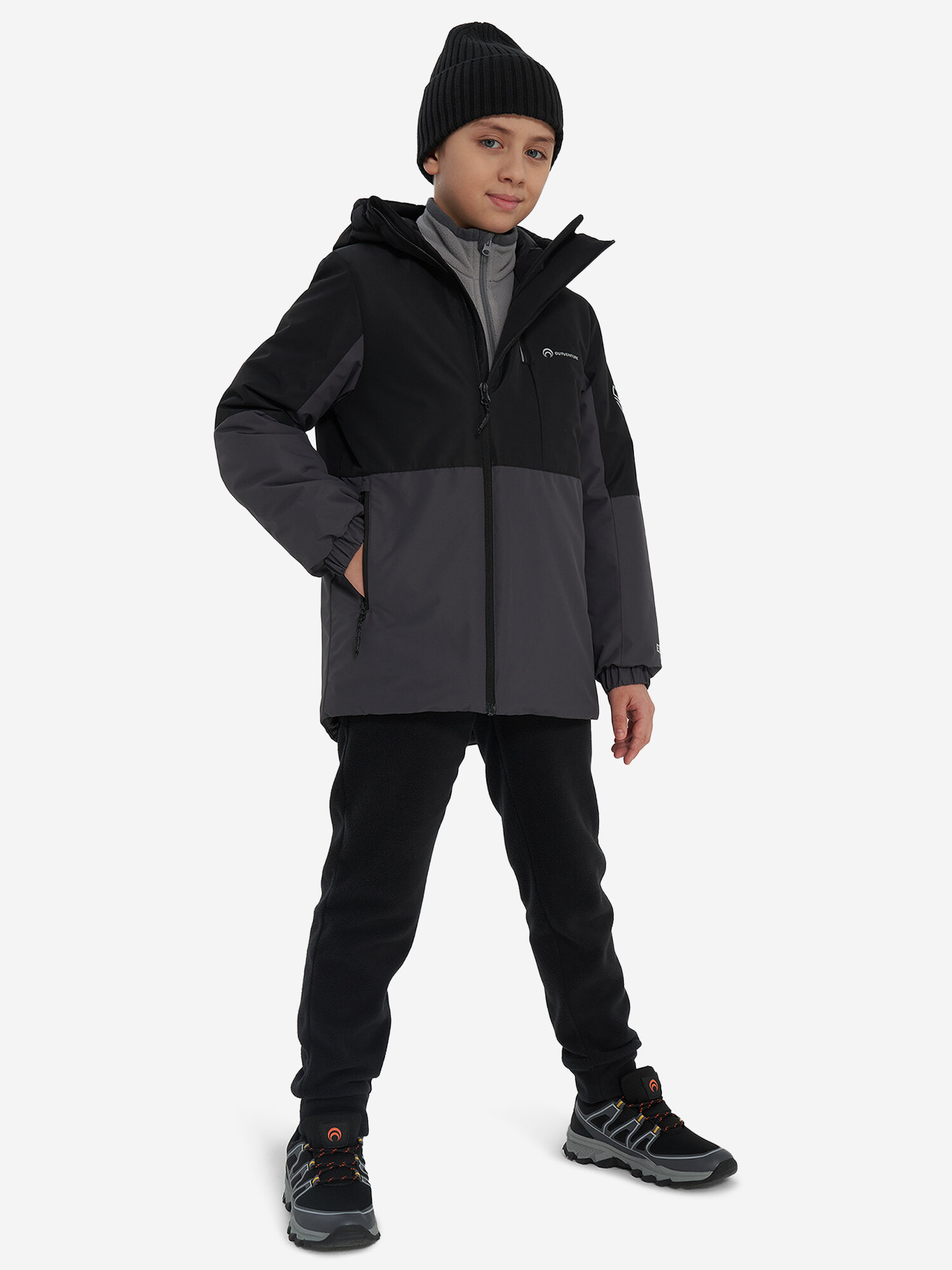 Куртка спортивная OUTVENTURE, размер 152-158, черный/серый — фото 1