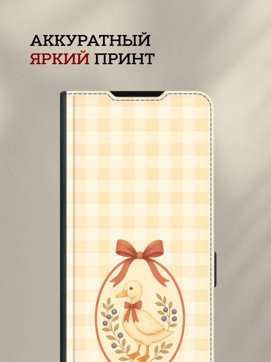 Чехол-книжка на Honor 90 Lite / Хонор 90 Лайт с принтом Милый утенок, черный — фото 1
