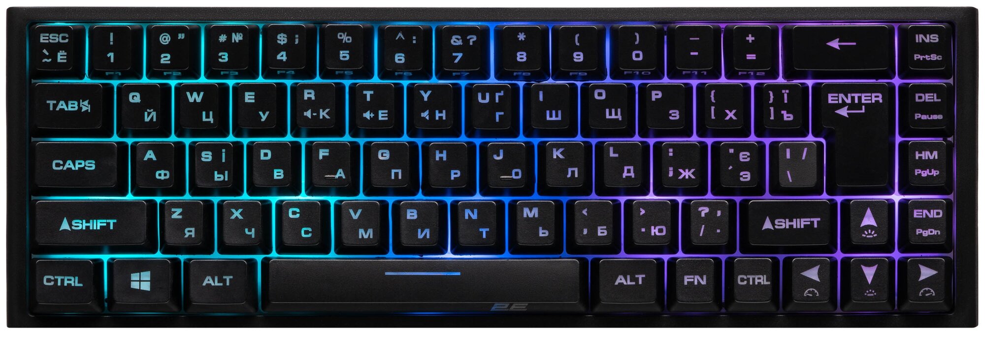 Игровая клавиатура 2E GAMING KG350 RGB, 68 клавиш, USB, чёрная