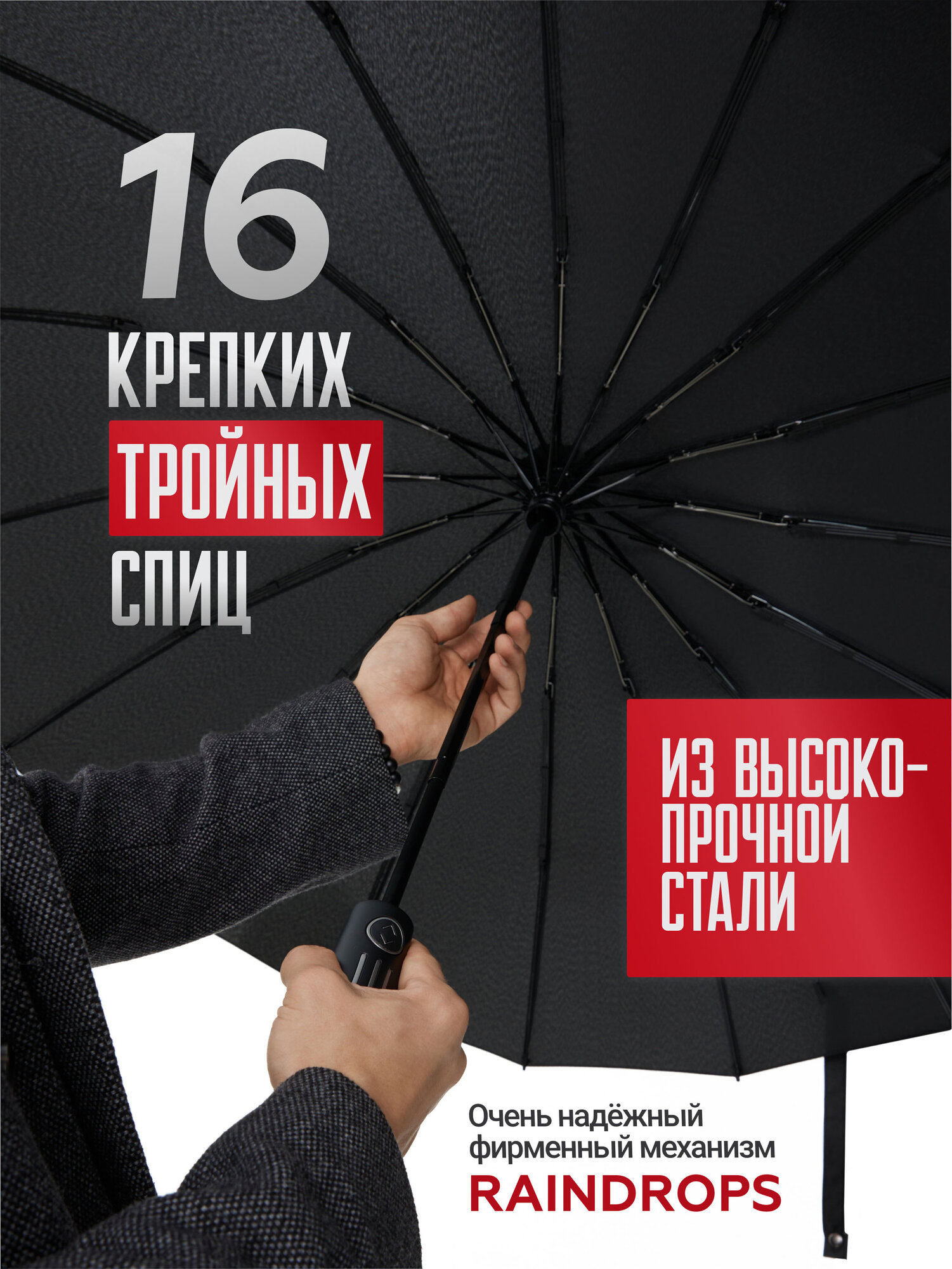 Смарт-зонт RAINDROPS, black — фото 1