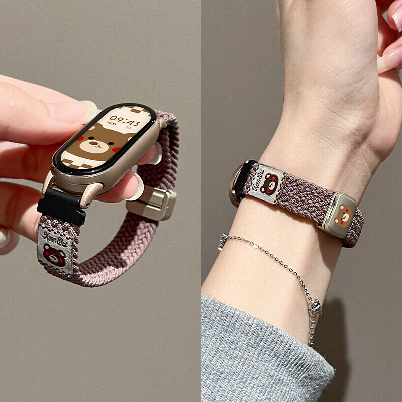 Подходит для Xiaomi Mi Band 10, ремешок 9, керамическая версия, мультяшный плетеный, магнитный 3/4/5/6/7 NFC браслет для мужчин и женщин