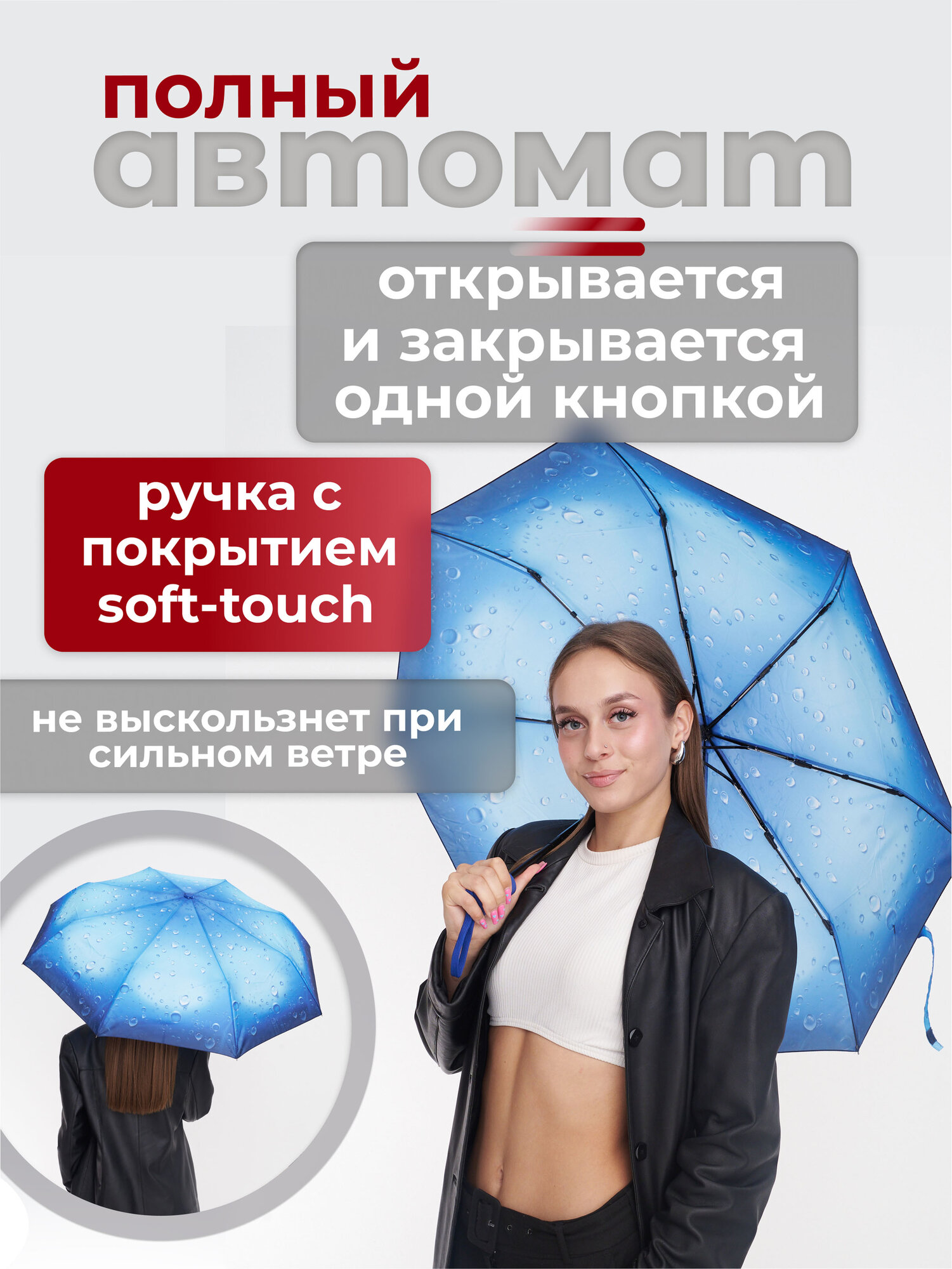 Зонт RAINDROPS, синий — фото 1