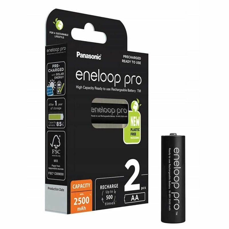 Аккумулятор PANASONIC Eneloop Pro AA 2500 2BP (BK-3HCDE/2BE) 2500 mAh, 2 шт, блистер, AA