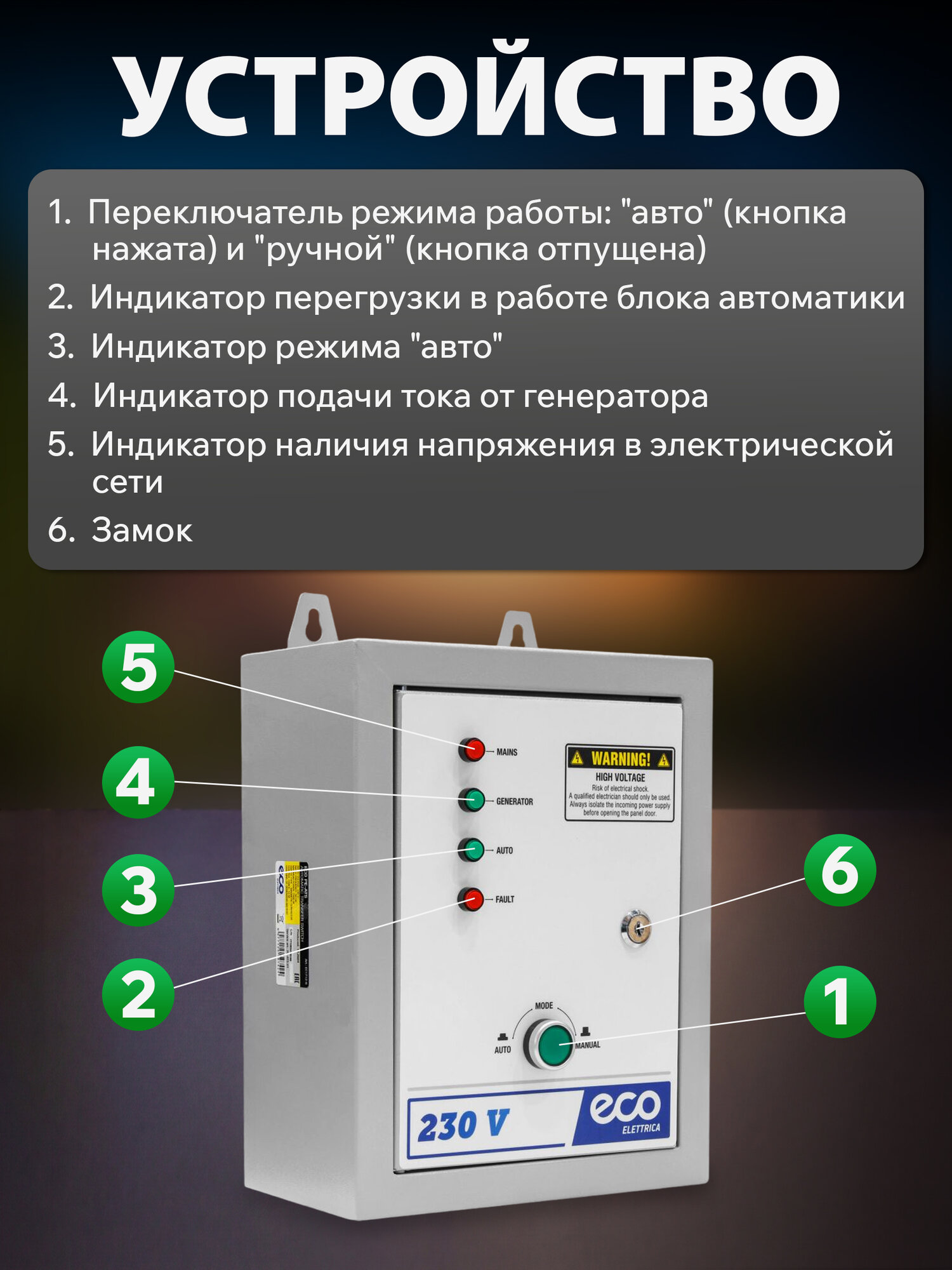 Блок автоматического управления генератором ECO PE-ATS (EC1712-6) — фото 1
