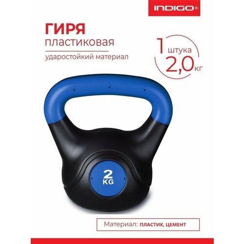 Гиря пластиковая INDIGO, IN125, насыпная конструкция, Черно-синий, 2 кг