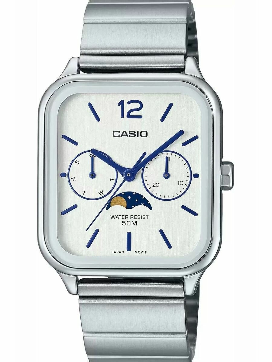 Наручные часы CASIO, серебряный, голубой — фото 1
