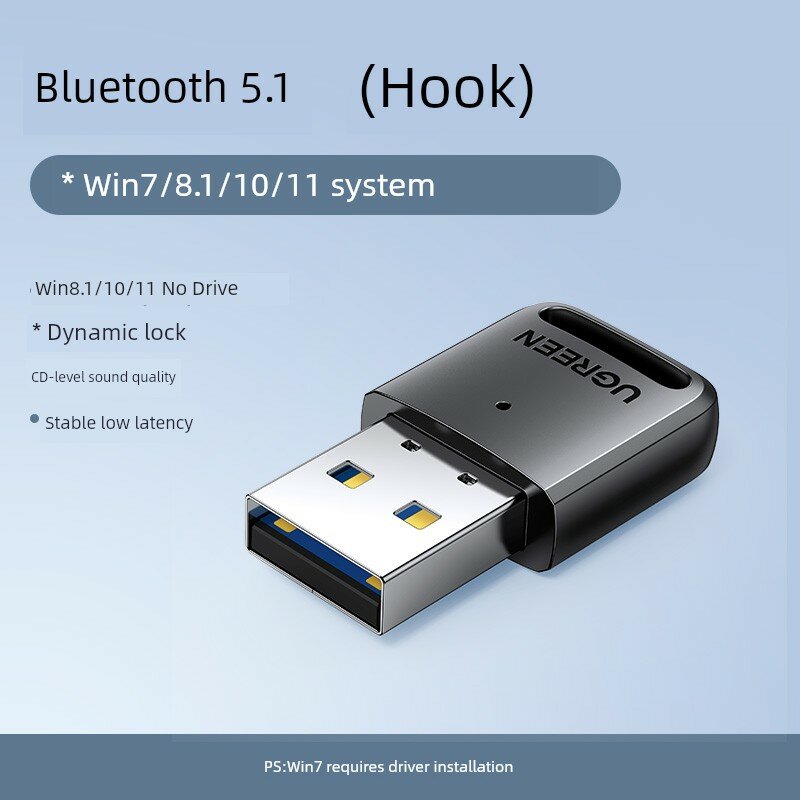 UGREEN Bluetooth 5.1 Модель с крючком, беспроводной адаптер с передачей на 20 м, совместимость с Windows 7/8.1/10/11