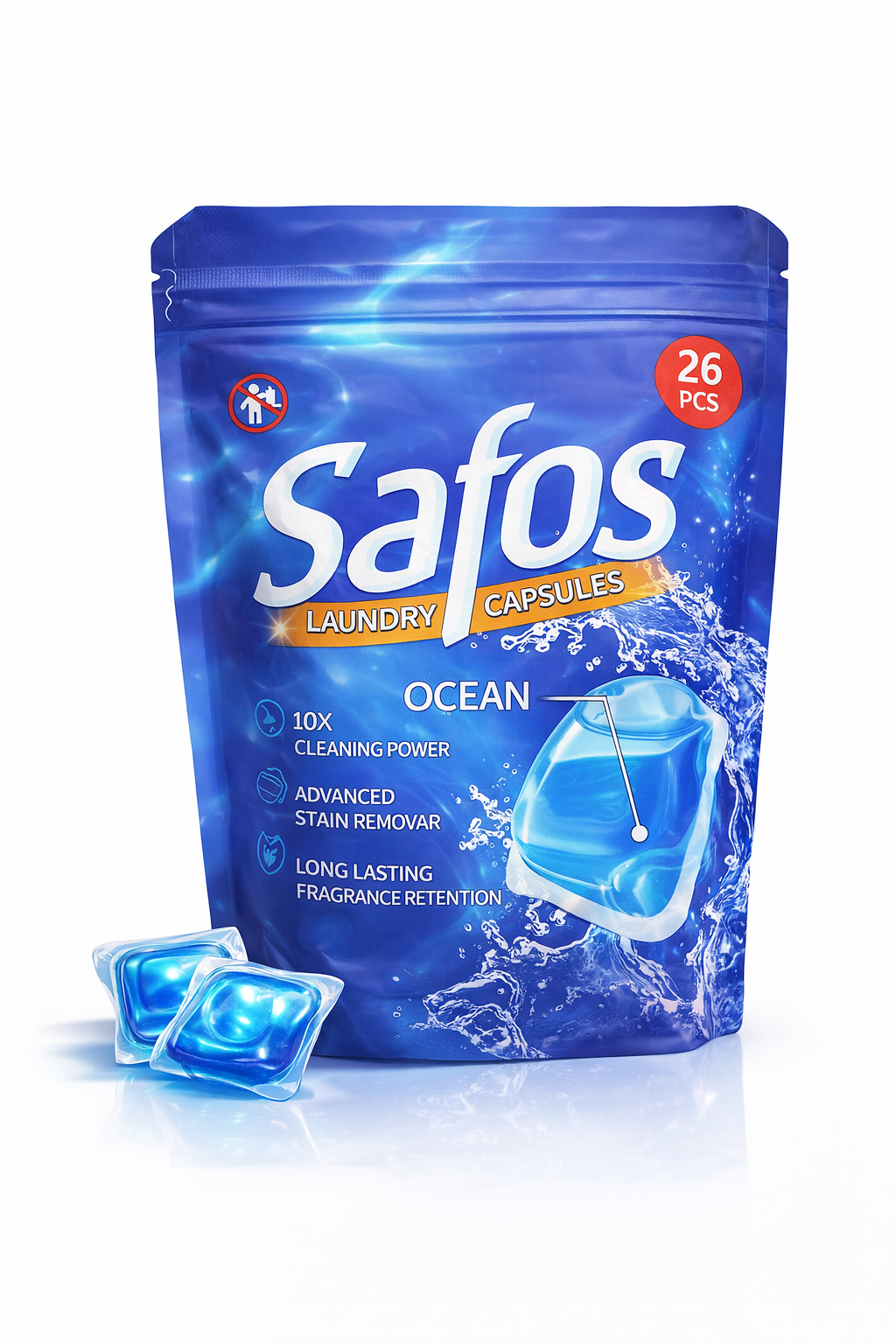 Safos Капсулы для стирки, для цветного, чёрного и белого белья, концентрированное средство, 26 шт.