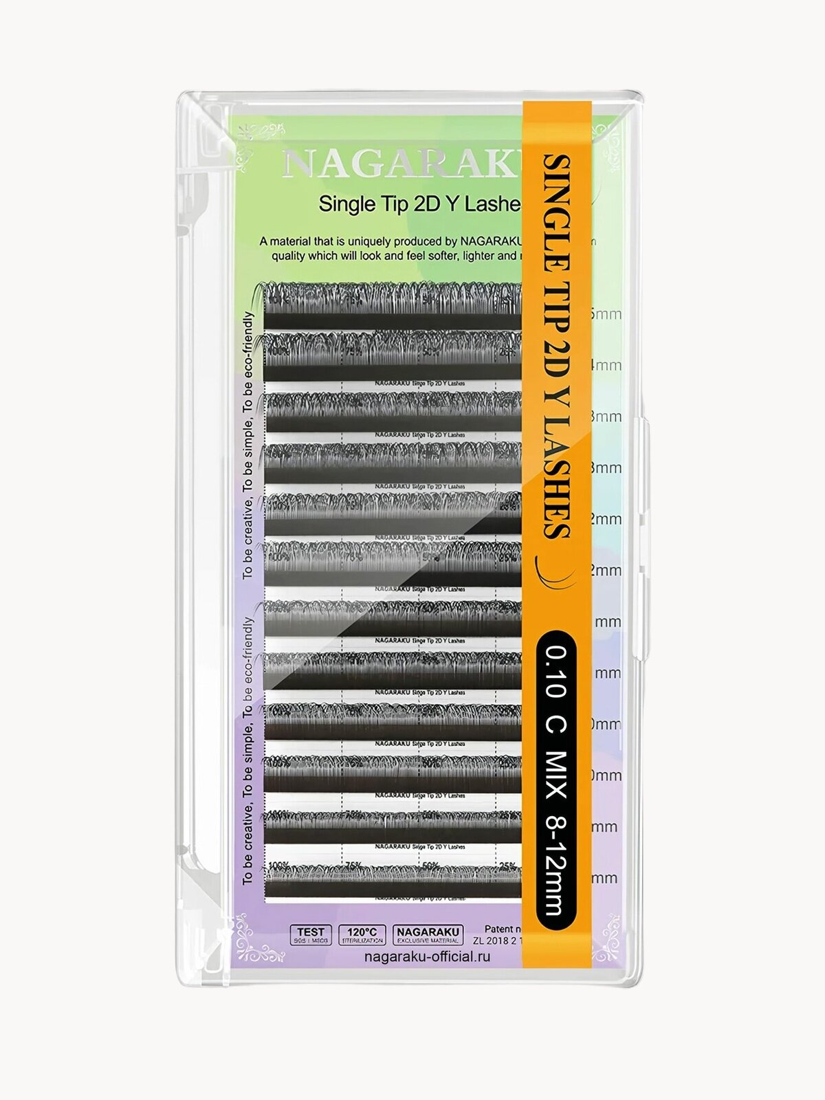 Готовые пучки ресницы Nagaraku, 2D, толщина 0.10 мм, изгиб C, длина 8-12 мм, черные, 12 линий
