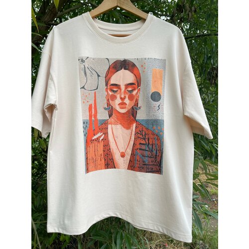 фото Футболка размер оверсайз, бежевый модный континент