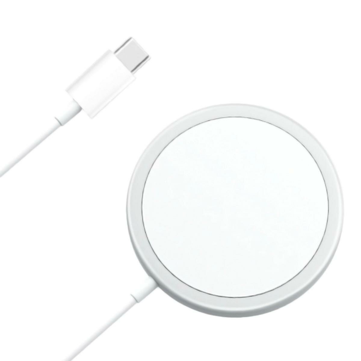 Беспроводное зарядное устройство/ MagSafe/ 15W/ Быстрая зарядка для iPhone/ White