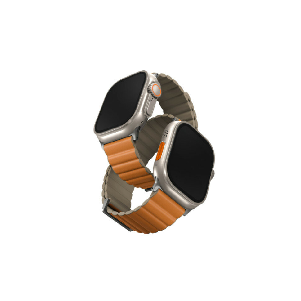 Ремешок Uniq Revix Premium Edition для Apple Watch 42/44/45/49 мм оранжевый/хаки (Orange/Khaki) (45MM-REVPSORGKAK)