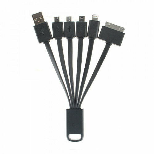 Универсальный шнур-брелок USB - Apple 30pin / Apple 8pin / Mini-USB / 2 x Micro-USB Robiton черный кабель lc 89sv нейлоновая оплётка брелок 2в1 iphone 5 6 7 lightning micro usb 13см серебрянный ldnio