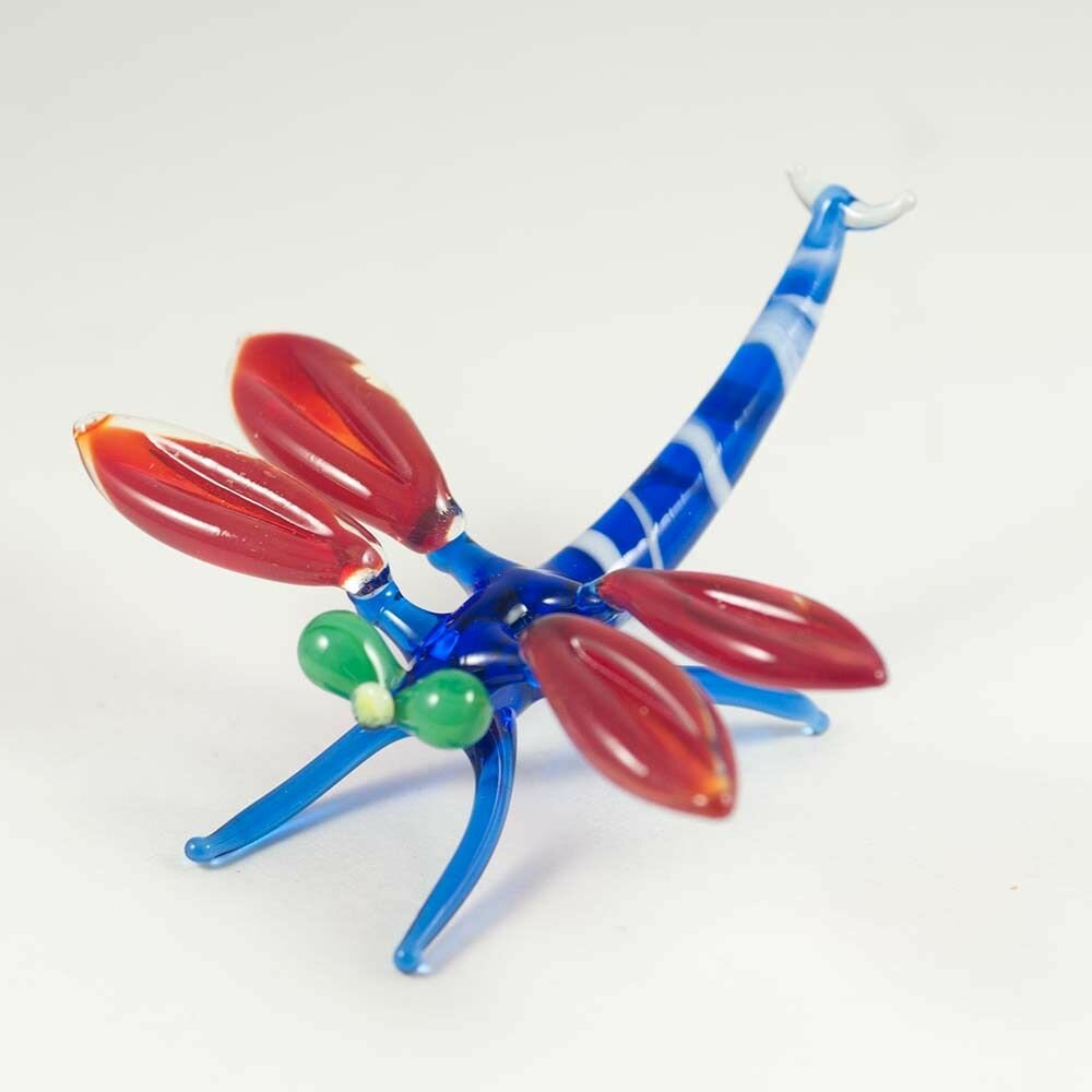 фото Стеклянная фигурка Стрекоза синяя