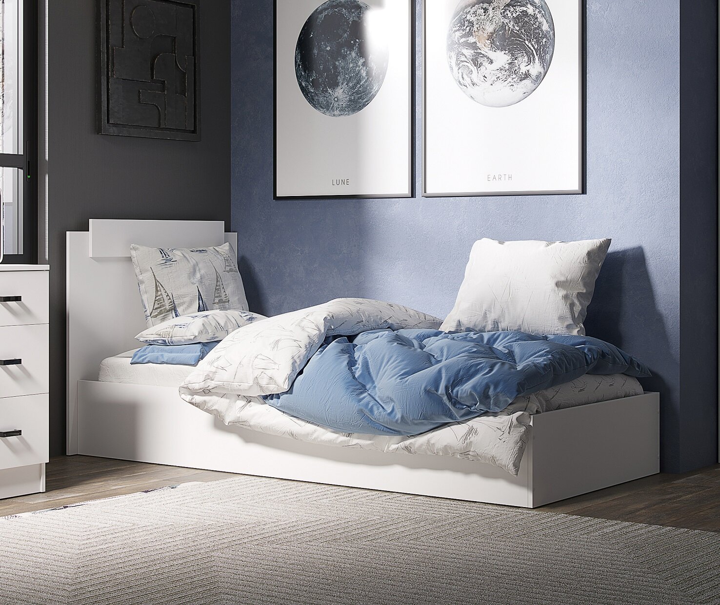 фото Кровать столплит ЭКО, без матраса, ЛДСП, 90х200 см, Белый Гладкий