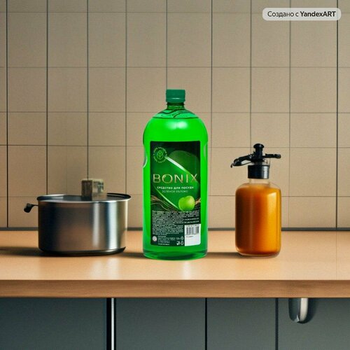 Средство для мытья посуды «BONIX» зелёное яблоко, 1,5 л