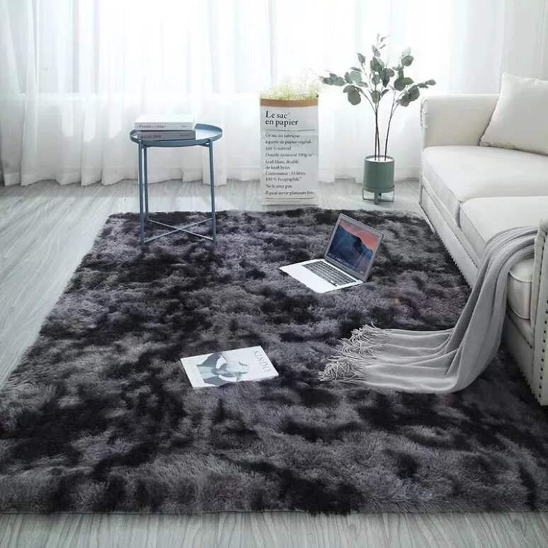 Plush Tie Dye Gradient Rug O SHI CAR 180x200cm 70x78in   Dark Gray