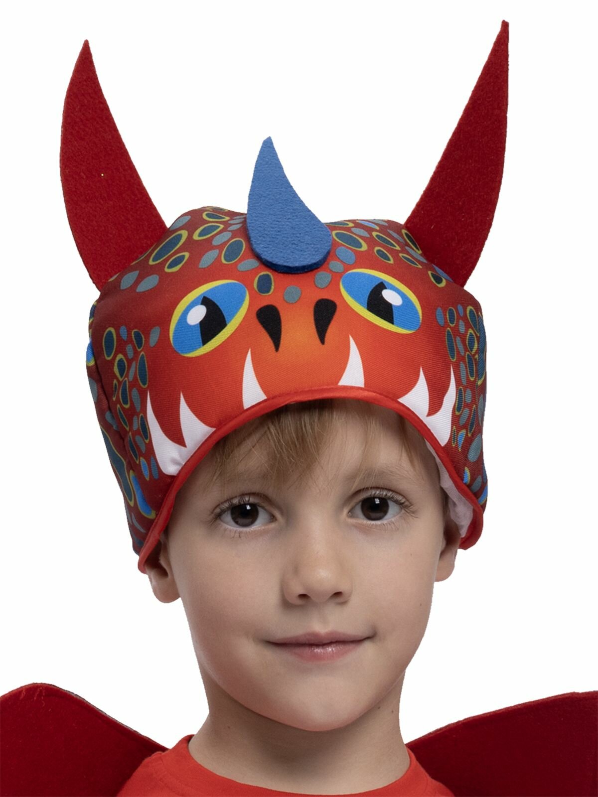 Детская карнавальная шапочка Красный Дракоша (размер 104-134)