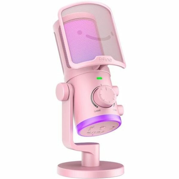 Проводной микрофон Fifine AM6, розовый, игровой, USB, RGB-подсветка