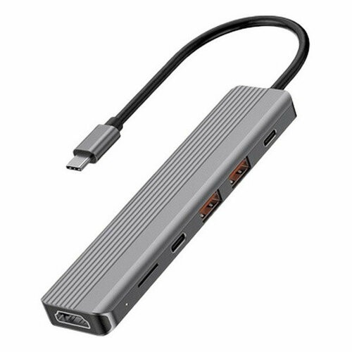 Хаб Powerology 6в1 Slim 4K HDMI USB-C Hub (P61HBCGY) серый