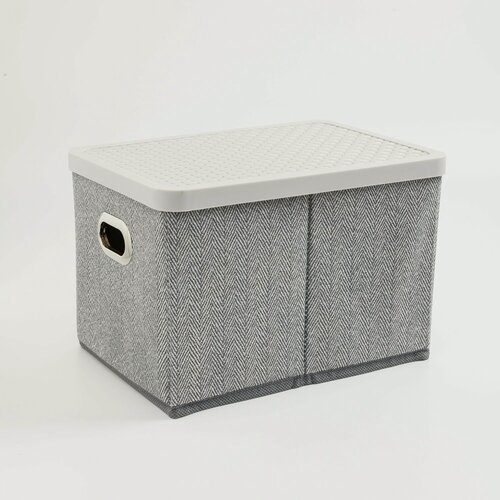 Изображение товара Органайзер-короб для вещей, 25х17 см, с ручками/крышкой, текстиль/пластик, серый, Pedant new