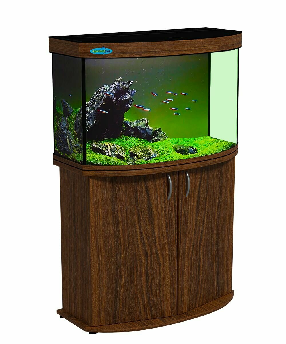 Аквариум 120 литров Панорамный AquariumBest с тумбой, Орех (71х42х51 см)