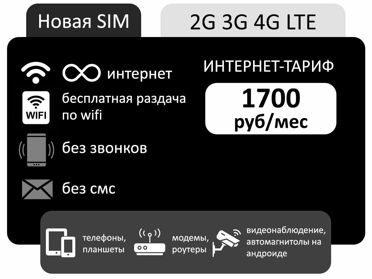 Сим карта для безлимитного интернета от Т2 АП 1700 руб.