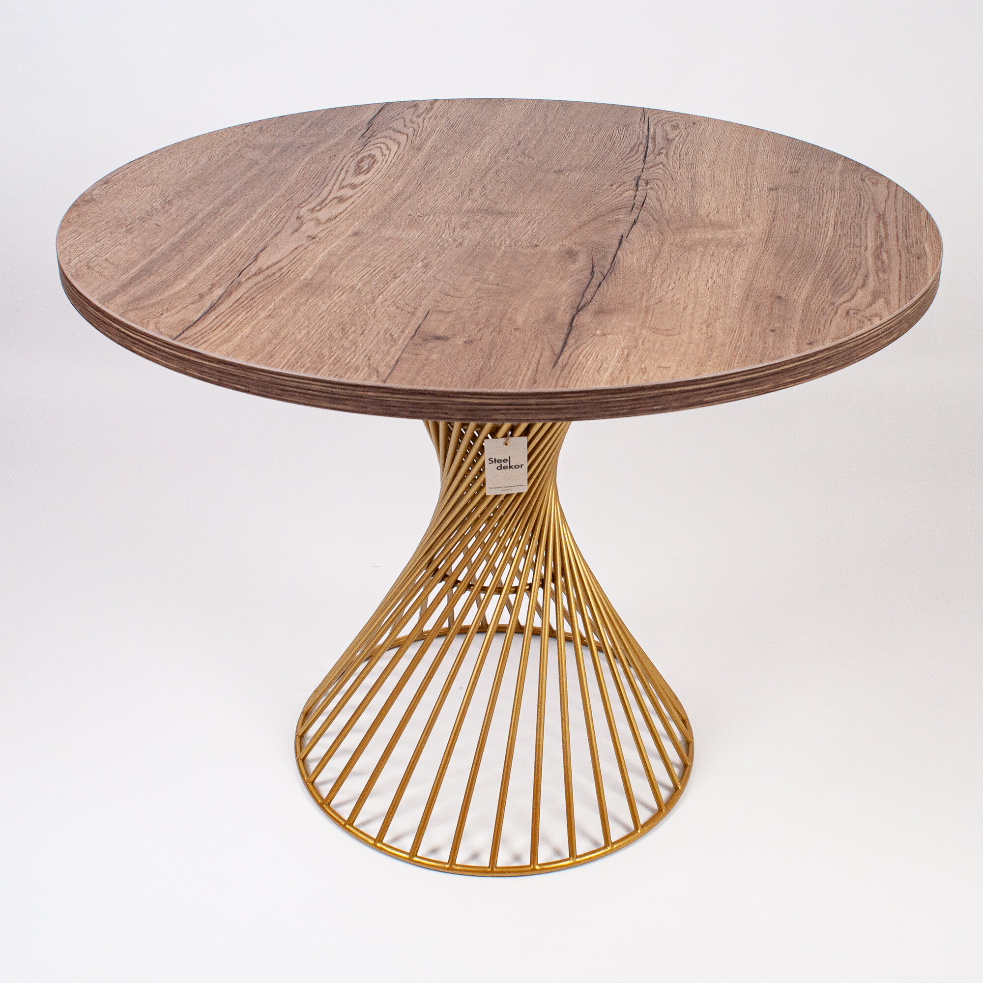 Стол обеденный Tornado от Steel Dekor Нераскладной диаметр 100 древесный цвет металл-золото