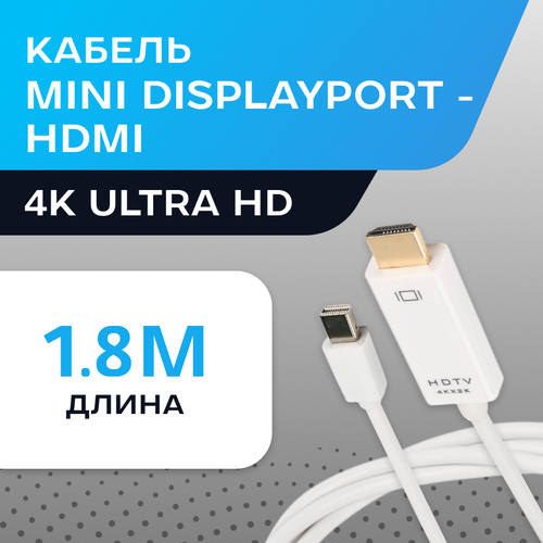 Кабель Thunderbolt 1/2 → HDMI 1.8м, 4K, для Macbook/ Кабель DisplayPort → HDMI