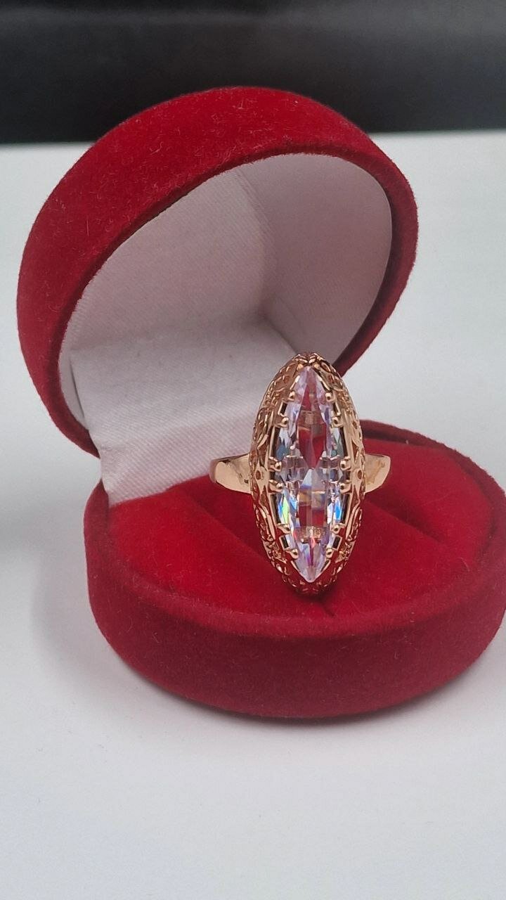 Кольцо, фианит, размер 18, золотой — фото 1