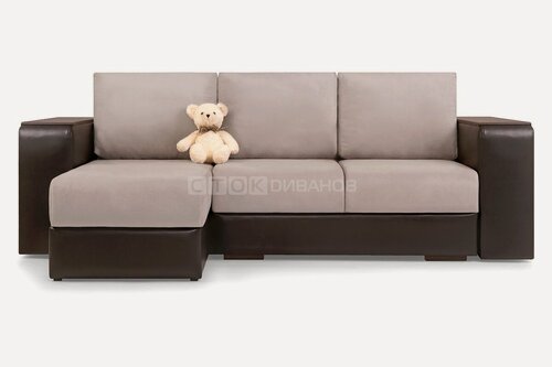 Изображение товара Угловой диван Сток Диванов Манчестер, бежевый/коричневый велюр, 255 см, механизм еврокнижка