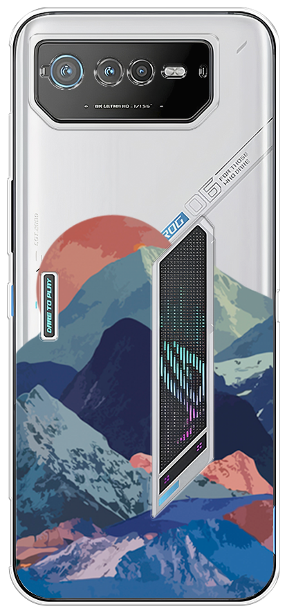 Силиконовый чехол на Asus ROG Phone 6 / Асус Рог Фон 6 "Закат в снежных горах", прозрачный