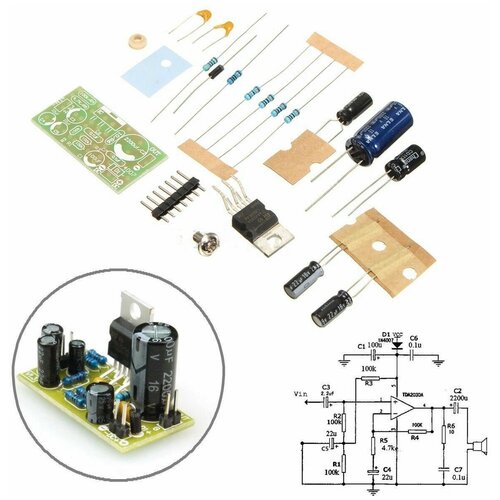 Набор для самостоятельной сборки и пайки (конструктор) Аудио усилитель мощности 1x18Вт на микросхеме TDA2030A (Н)