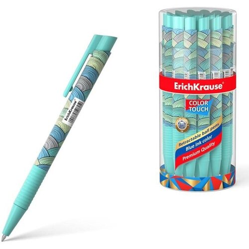 Ручка шариковая автоматическая ErichKrause ColorTouch Emerald Wave, узел 0.7 мм, тонкое письмо, корпус Soft Touch, корпус с дизайном, чернила синие, 2