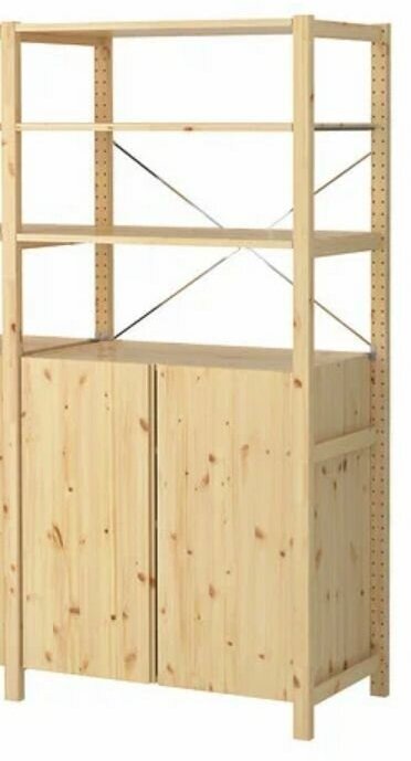 Стеллаж деревянный напольный с шкафом IKEA Ivar, стеллаж деревянный с полками и закрытой частью Икеа Ивар, 89х30х179