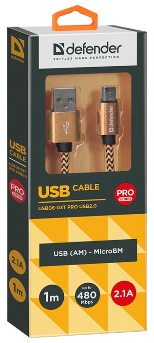 Кабель Defender USB - microUSB (USB08-03T PRO) 1 м золотой фото 3
