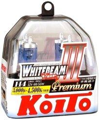 Лампа автомобильная галогенная KOITO Whitebeam III P0744W H4 4500K 12V 60/55W (135/125W) 2 шт.