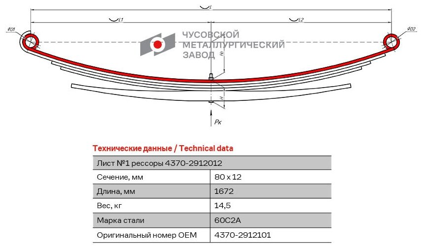 Лист №1 Рессора задняя для МАЗ 4370 5 листов