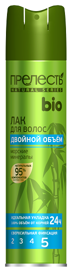 Прелесть Professional Лак для волос Bio Двойной объём морские минералы, экстрасильная фиксация, 210 г, 210 мл