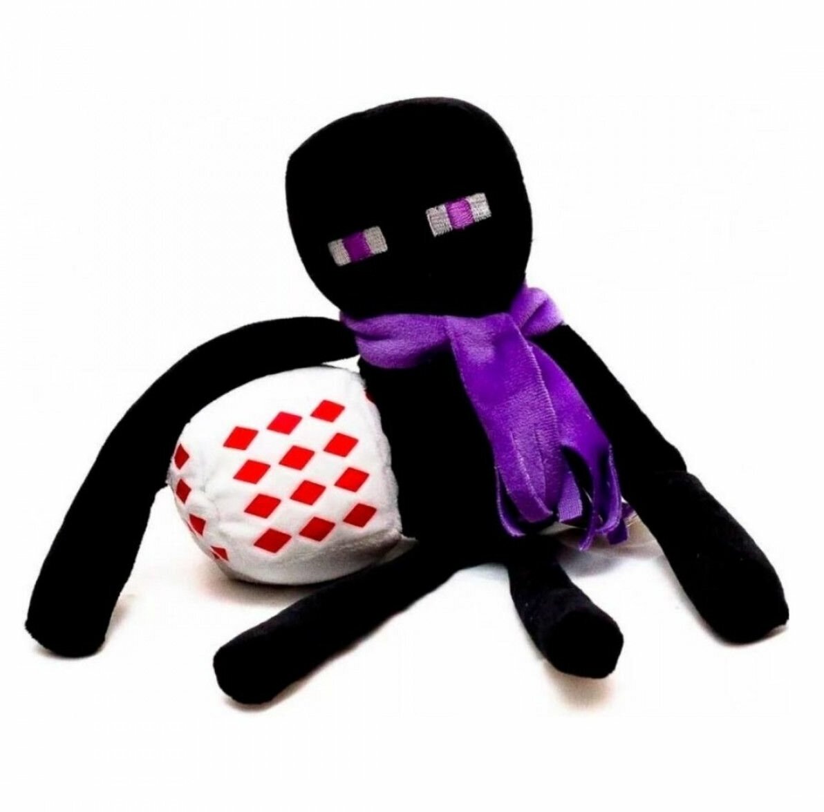 Мягкая игрушка Minecraft Enderman purple scarf "Эндермен с красным камнем", 26 см