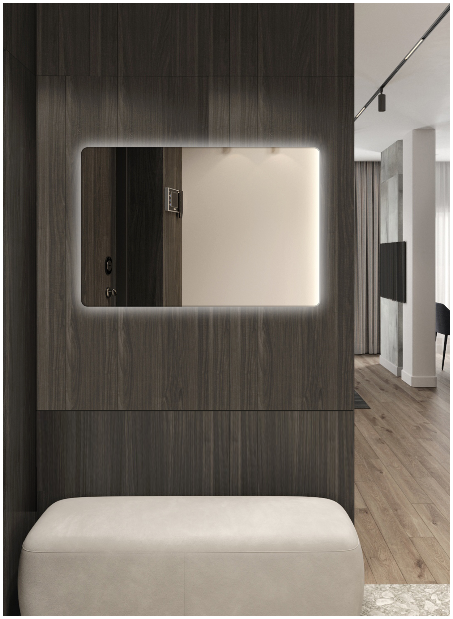 Зеркало для ванной Prisma 40*60 прямоугольное горизонтальное "парящее" с нейтральной LED-подсветкой - фотография № 5