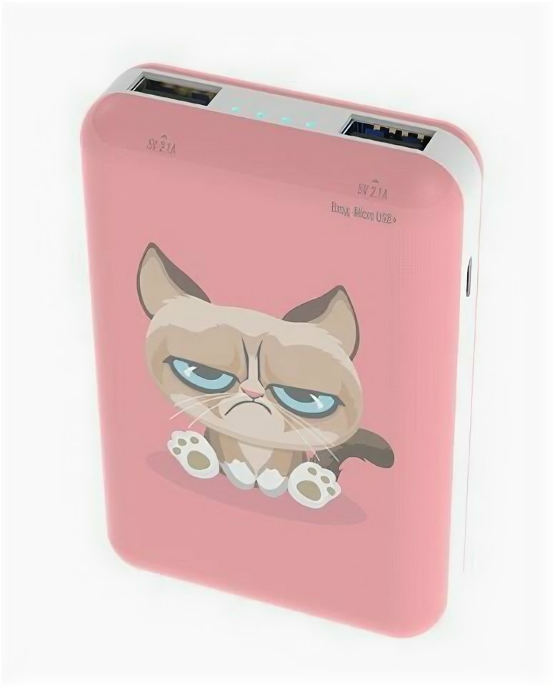 Power bank RITMIX RPB-10007 Grumpy Cat, 10000 Mah, выход 2xUSB 5В 2,1А max, LED индикация.Вход: microUSB.В комплекте: кабель micro USB