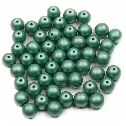 Стеклянные чешские бусины, круглые, Round Beads, 6 мм, цвет Alabaster Metallic Green, 50 шт.