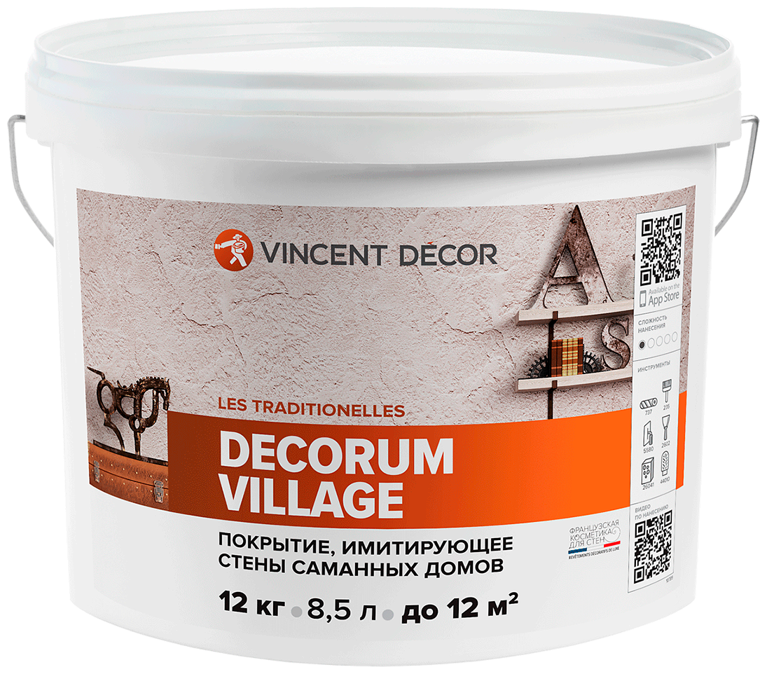 Декоративное структурное покрытие Vincent Decor Decorum Village / Винсент Декор Декорум Вилляж имитирующее стены саманных домов 12 кг