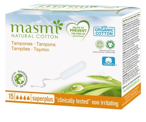 MASMI NATURAL COTTON. Гигиенические тампоны Super Plus из органического хлопка 15шт